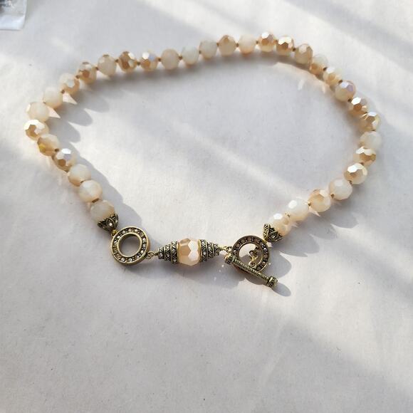 HEIDI DAUS Cream Gold Champagne Crystal Beaded Necklace Retired 20" Long - Picture 2 of 7